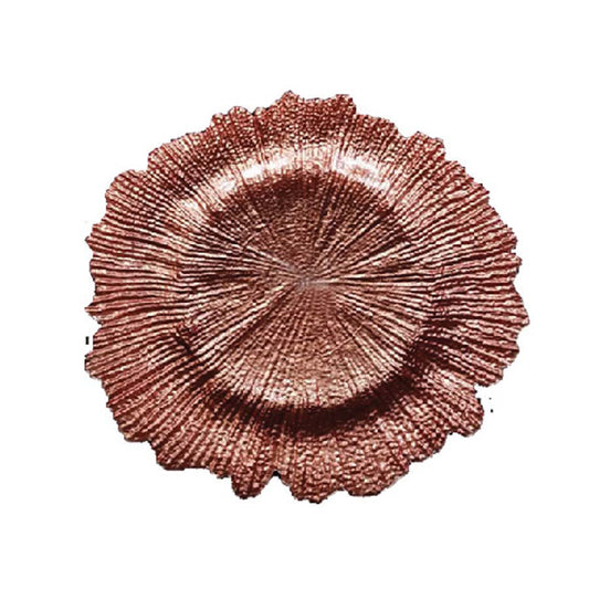 GP5432 RGD - 13" Reef Leaf Rose Gold Metallic Paint Brushed Glass Charger Plates