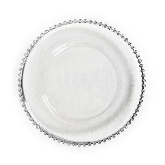 GP5428 SL - 13" Round Beaded Silver  Glass Charger Plates