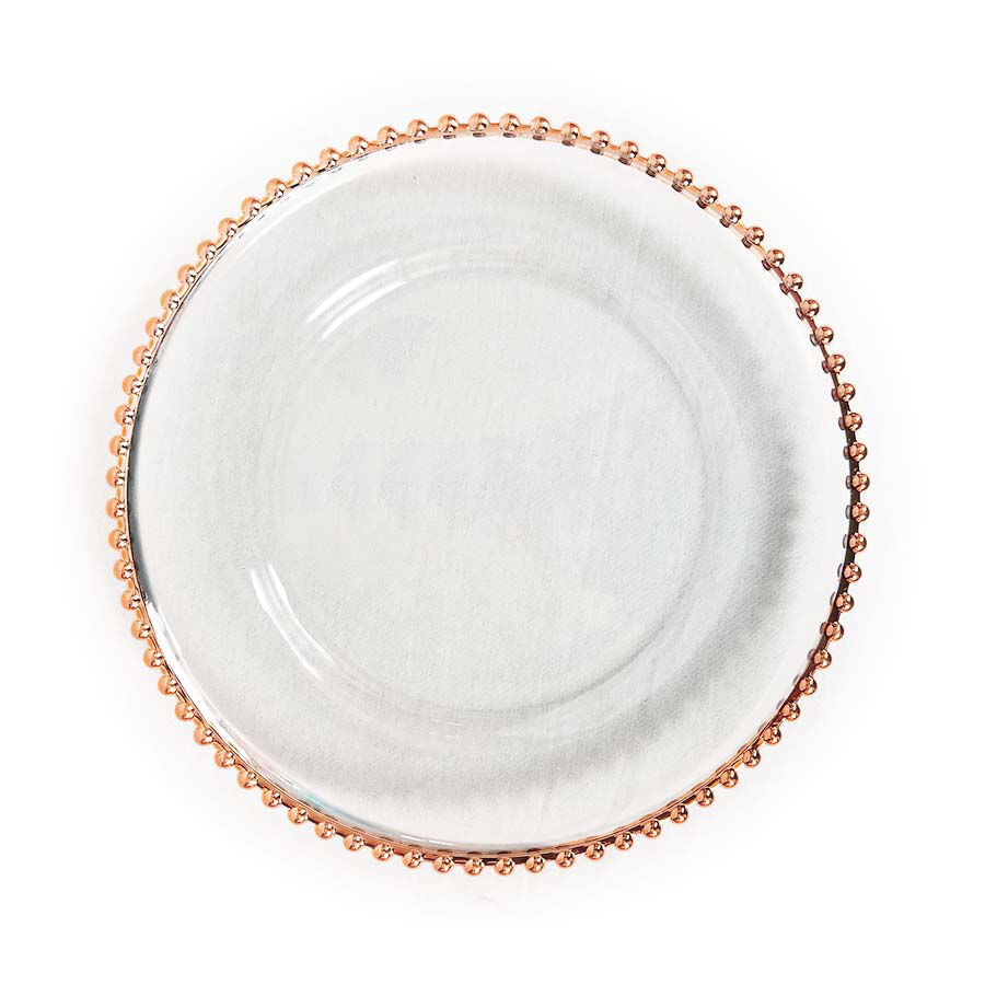 GP5428 RGD - 13" Round Beaded Rose Gold  Glass Charger Plates