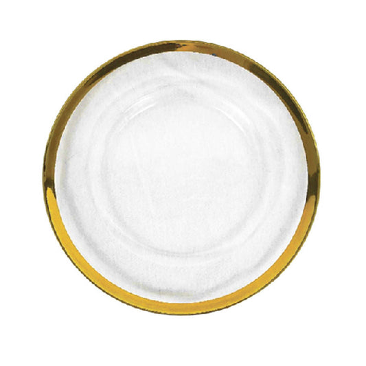GP5429 GD - 13" Round Gold Rimmed Glass Charger Plates