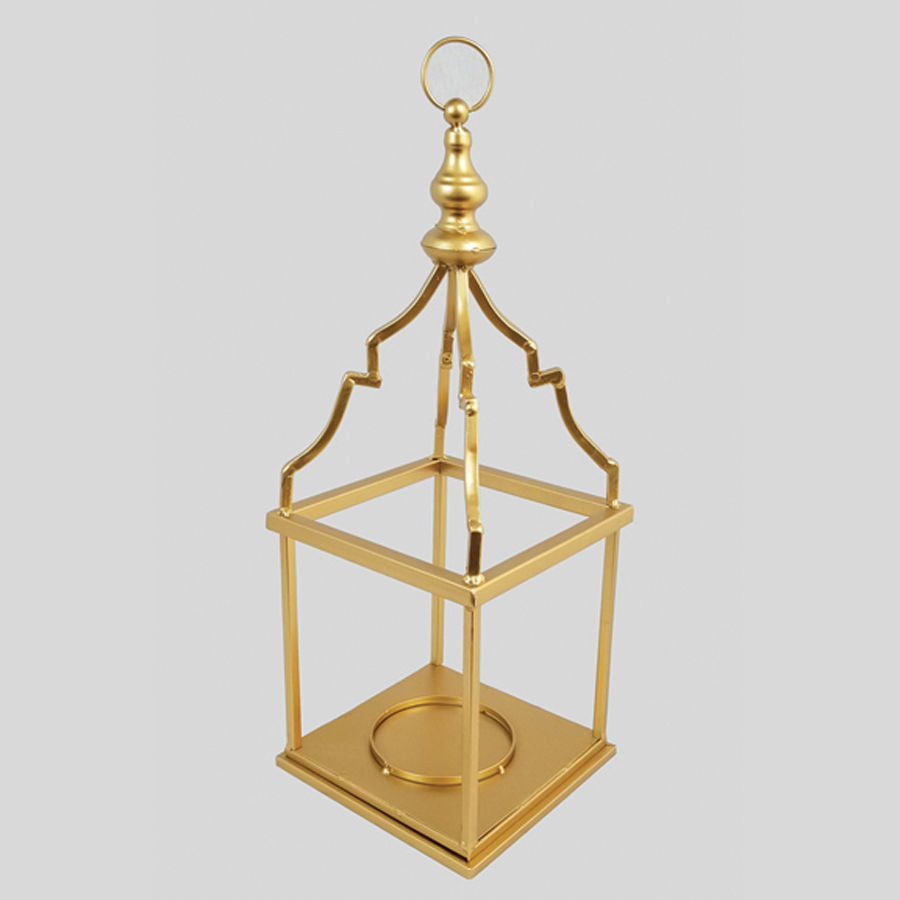 16CF2693-L -18.5" Gold Wire Metal Hanging Lantern Candle Holders