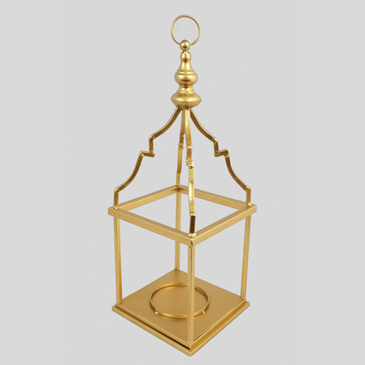 16CF2693-L -18.5" Gold Wire Metal Hanging Lantern Candle Holders