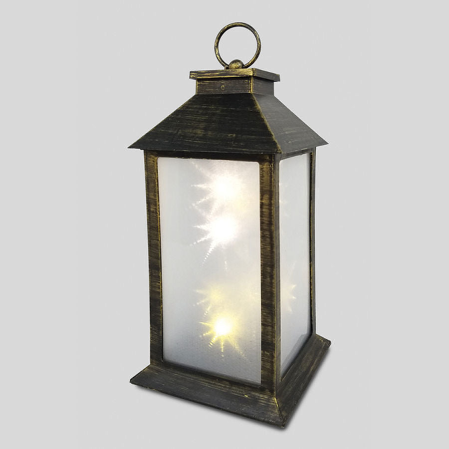 2640 - 15" Black Vintage-Style Lantern and LED Sparkle Lights