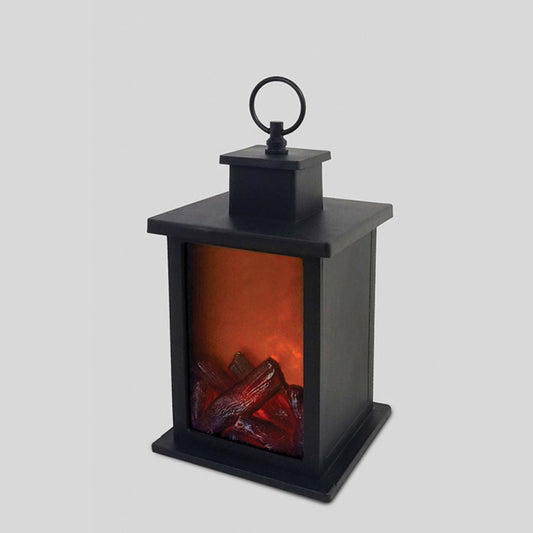 2641 - 9" Black Vintage-Style Fireplace Lantern and flameless LED Panel