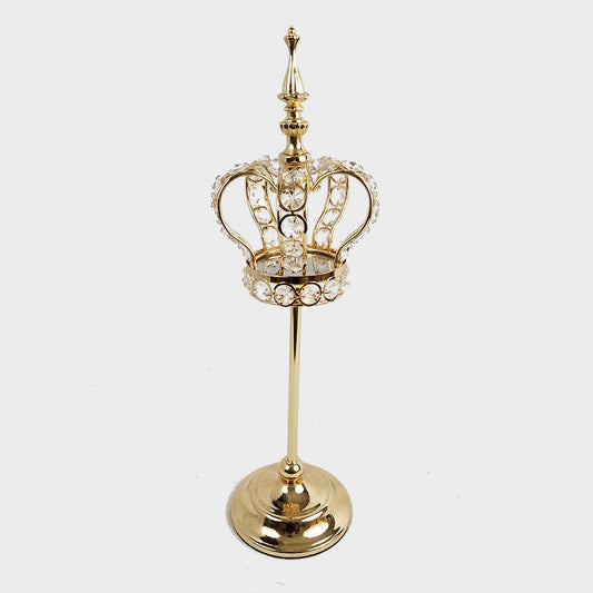 CH5468 GD - 17.5" Gold Crystal Bead Crown with Stand Centerpiece