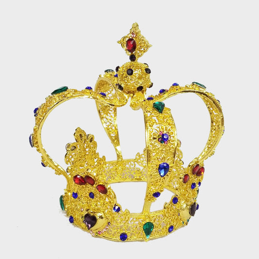HG501-GD - 6" Gold Vintage Royal Crown Cake Topper Decor With Colored Gems