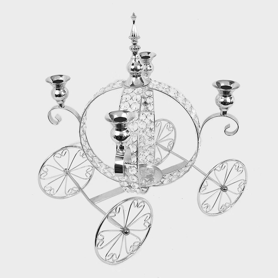 CH5448 SL - 17" Silver Crown Metal Carriage with Crystals Centerpiece