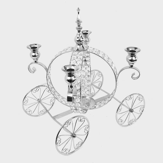 CH5448 SL - 17" Silver Crown Metal Carriage with Crystals Centerpiece