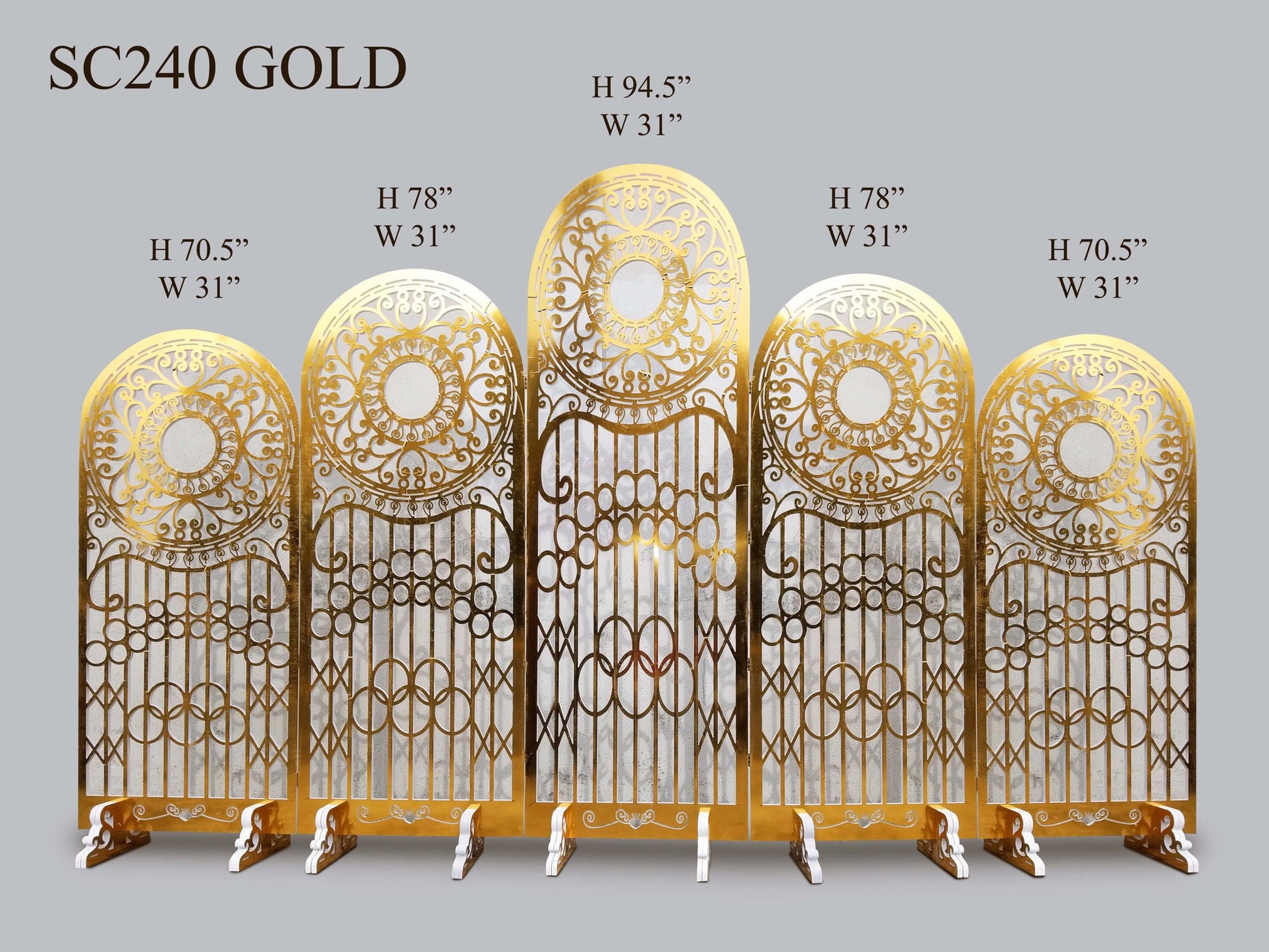 SC240 Gold - Backdrop Room Divider Panels - 5 connected pieces Set - Gold - Stores Flat