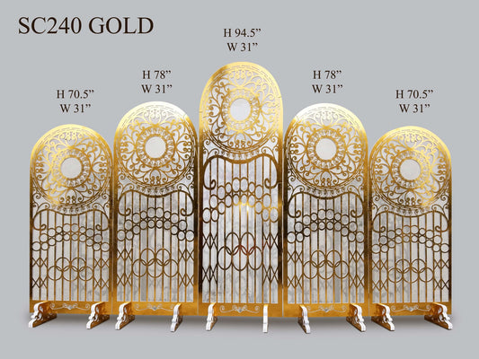 SC240 Gold - Backdrop Room Divider Panels - 5 connected pieces Set - Gold - Stores Flat