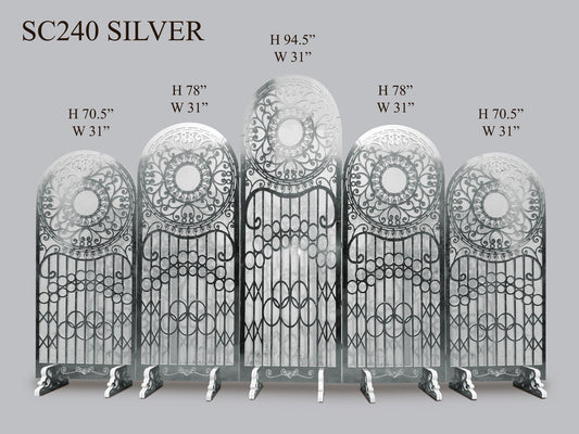 SC240 Silver - Backdrop Room Divider Panels - 5 connected pieces Set - Silver - Stores Flat