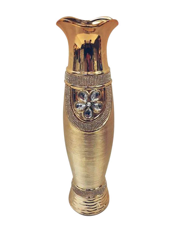 682-59 U - Gold Vase Elegant Ceramic with Crystal Detail 23"