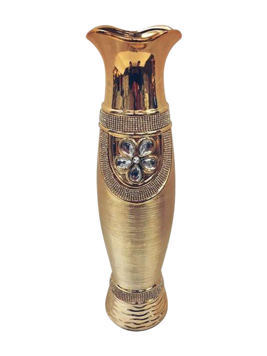 682-59 U - Gold Vase Elegant Ceramic with Crystal Detail 23"