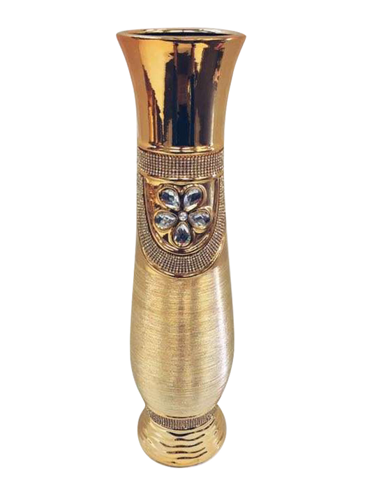 684-59 U - Gold Vase Elegant Ceramic with Crystal Detail 23"
