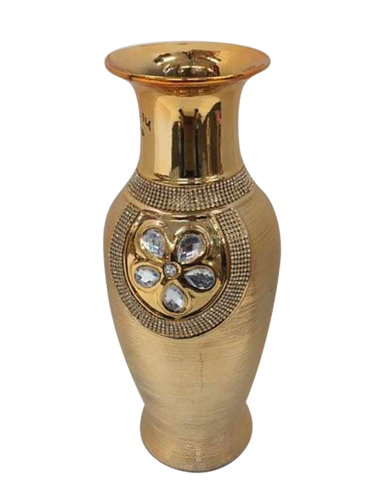 447-1U - Gold Vase Elegant Ceramic with Crystal Detail 17"