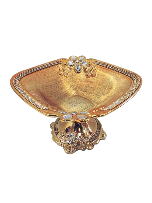 638A-1 - Gold Vase Elegant Ceramic with Crystal Detail 8"