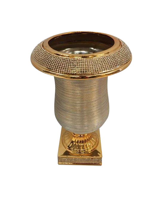 597-1 - Gold Vase Elegant Ceramic with Crystal Detail 14"