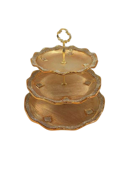 566-1-2-3 - Gold Vase Elegant Ceramic 3-Tier Cupcake Stand with Crystal Detail Tall 14"