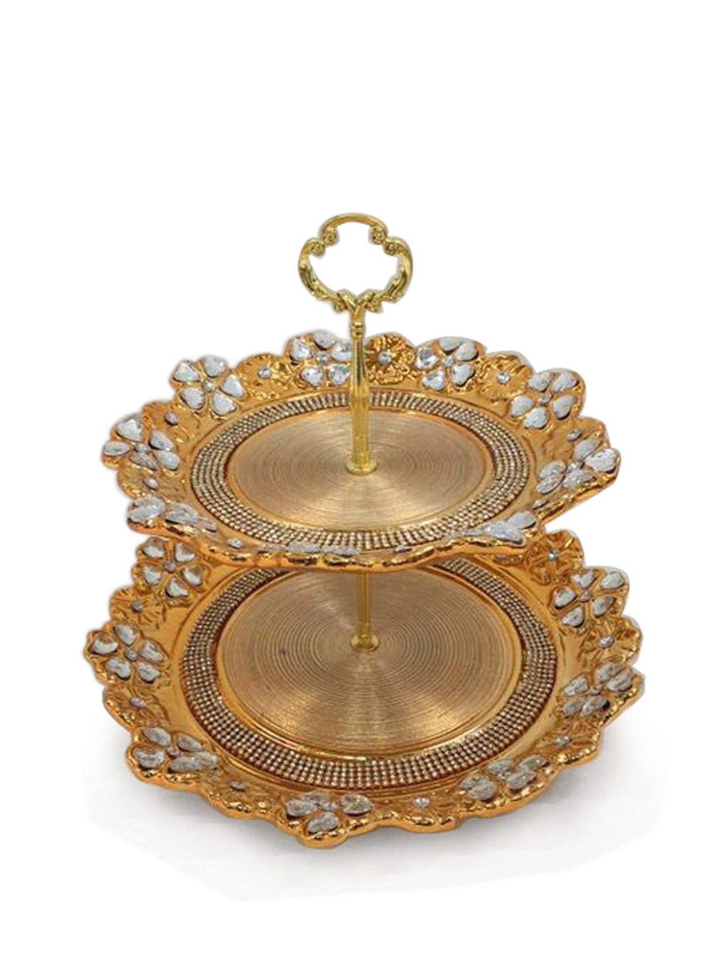653-2-3 - Gold Vase Elegant Ceramic 2-Tier Cupcake Stand with Crystal Detail Tall 12"