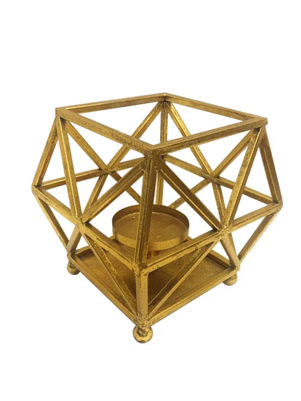 FJ70324 -  Gold Geometric Metal Wired Decor Candle Holder 8"