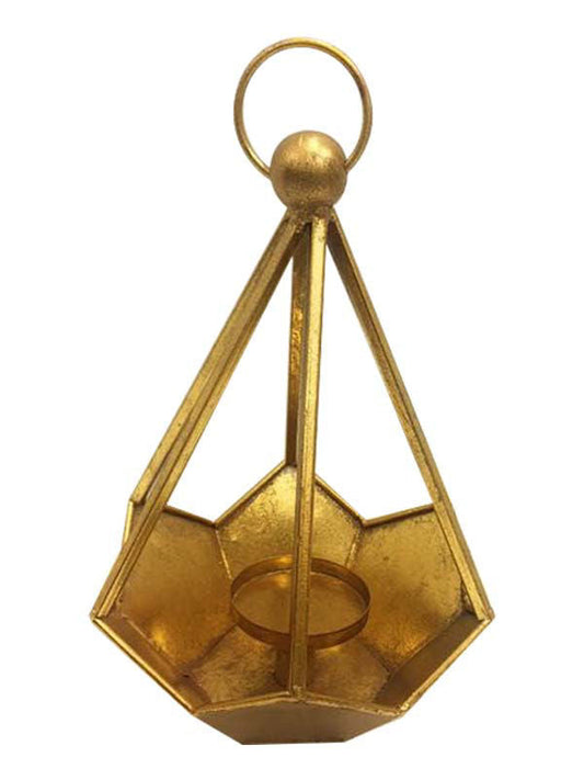 FJ70329-  Gold Geometric Metal Wired Decor Lantern Candle Holder 14"