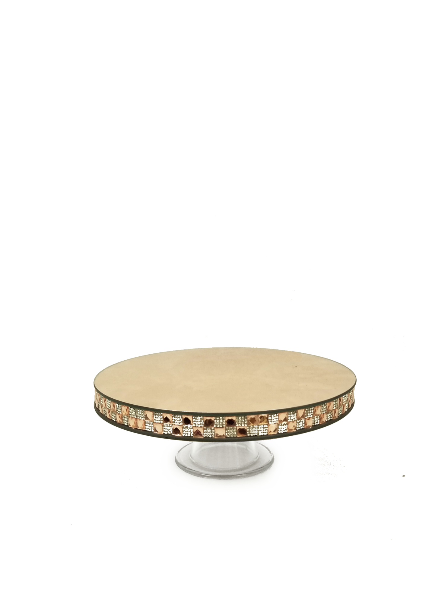 145656  GD - Gold Round Mirror Cake Stand with Base 12"