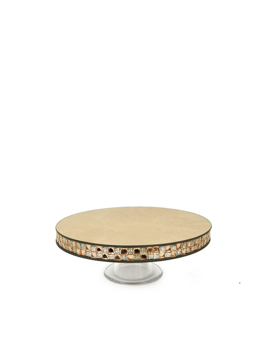 145656  GD - Gold Round Mirror Cake Stand with Base 12"