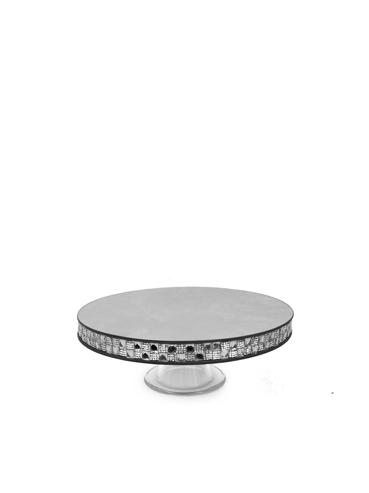145656  SL - Silver Round Mirror Cake Stand with Base 12"