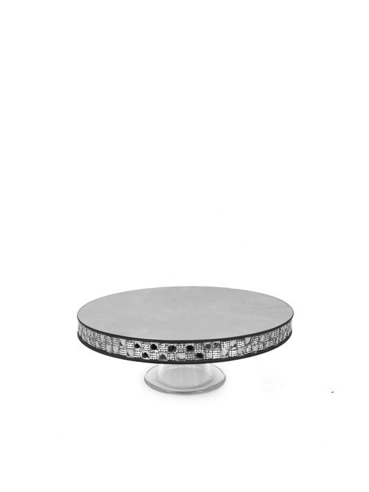 145656  SL - Silver Round Mirror Cake Stand with Base 12"