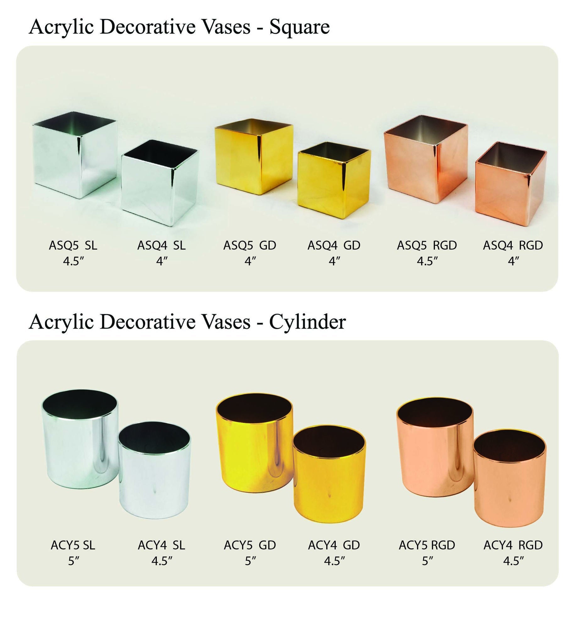 ASQ4 SL - 4" Gold Square Acrylic Decorative Vase