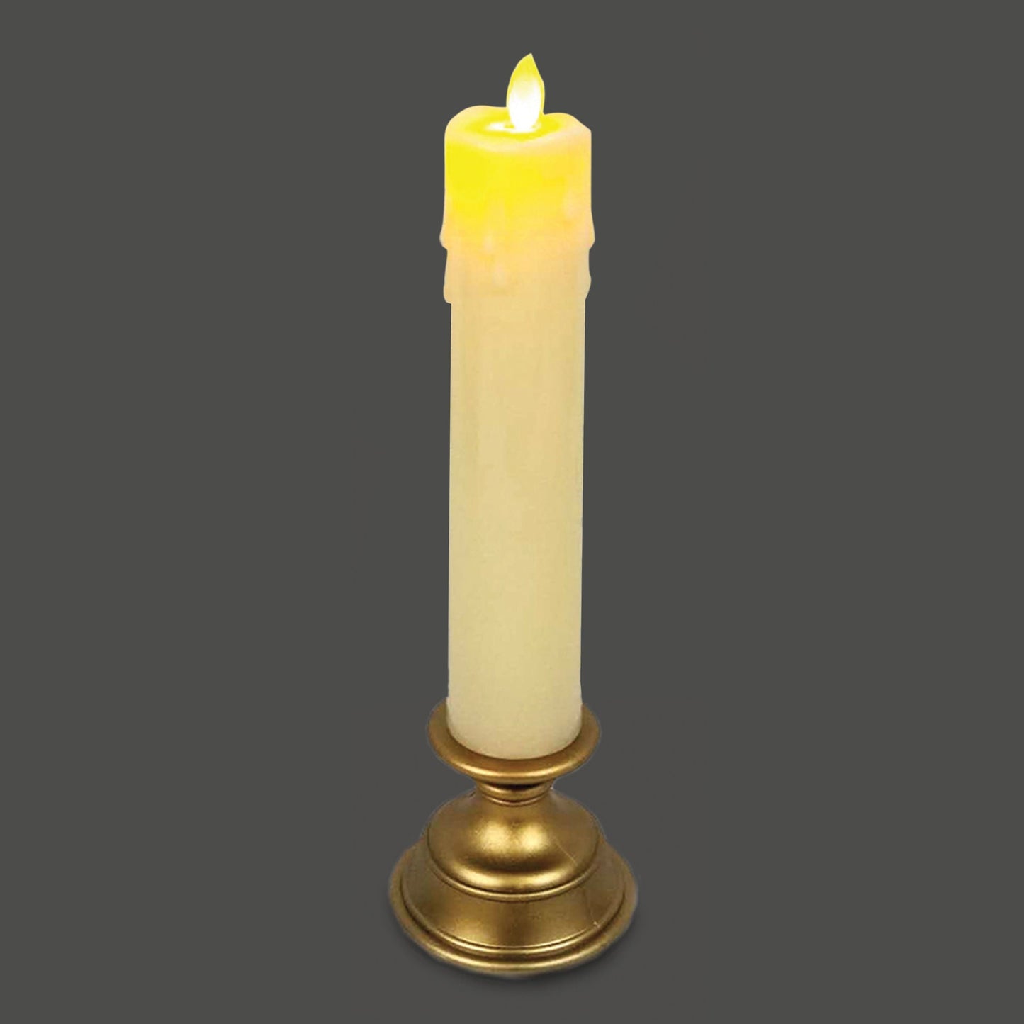 ZF-004 Gd - 11" LED Battery Flickering Wick Candle with Gold Base
