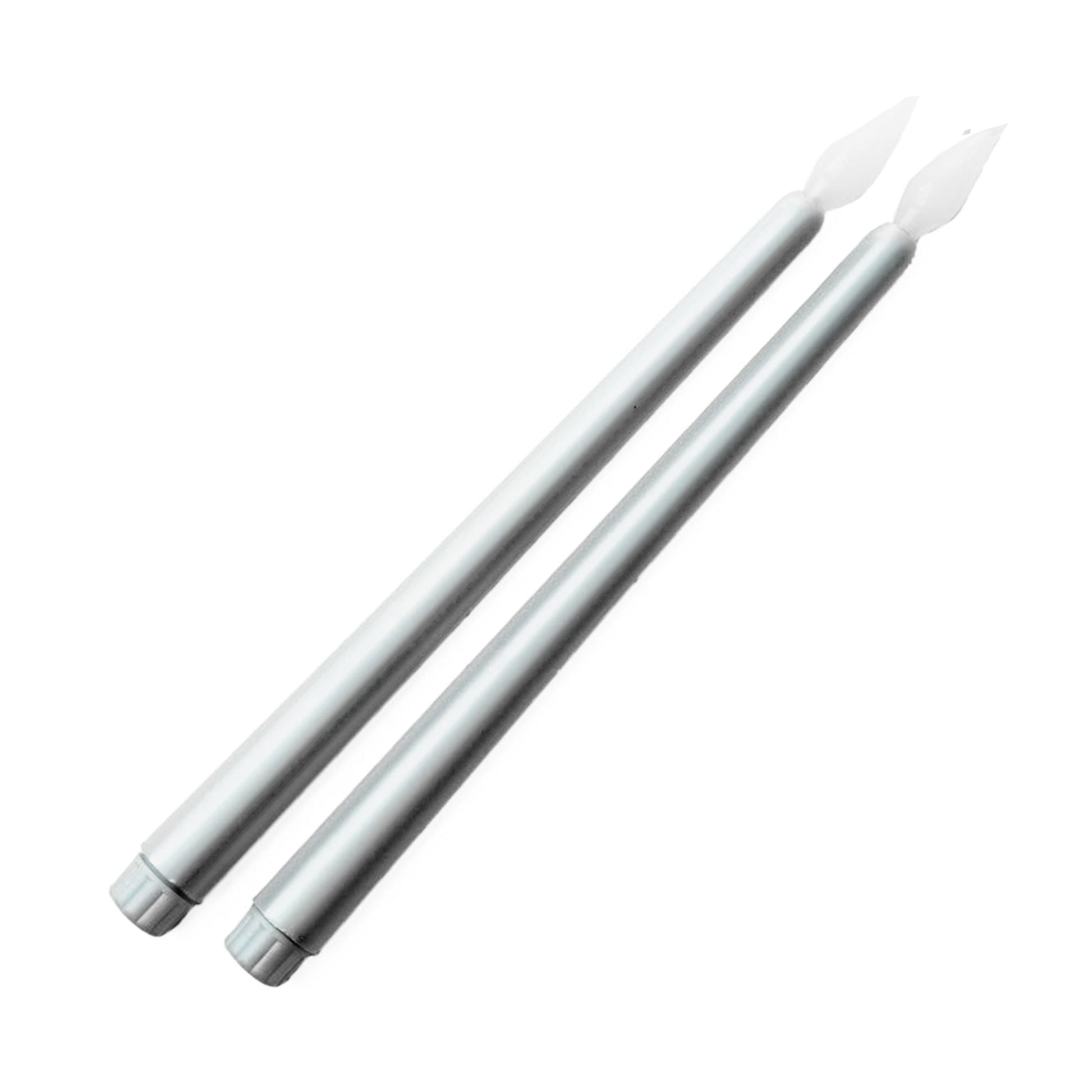 12" Silver LED Pair Taper Candles