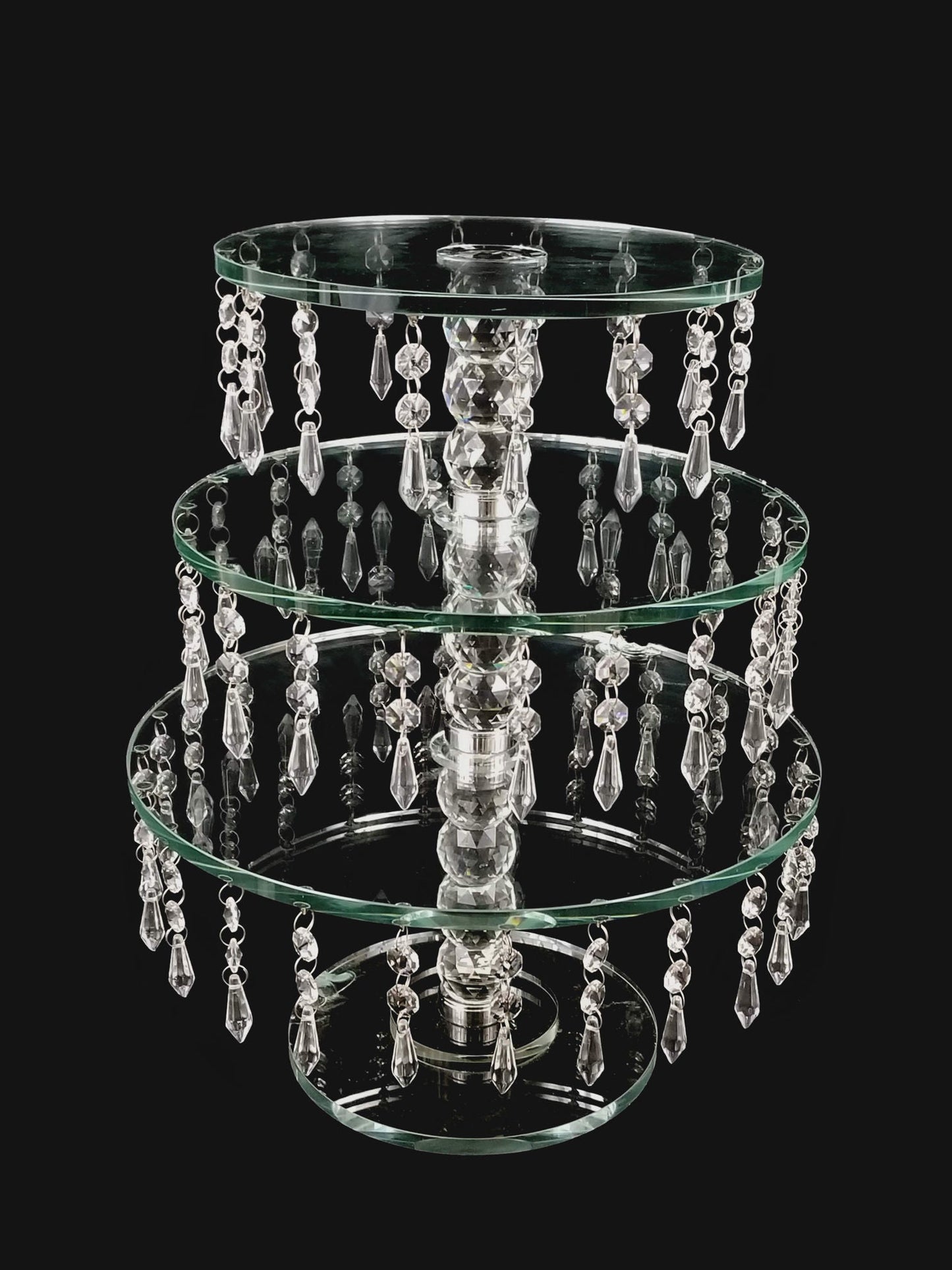 CS144 - 18" Tall 3 Tier Crystal Stand with Hanging Crystals