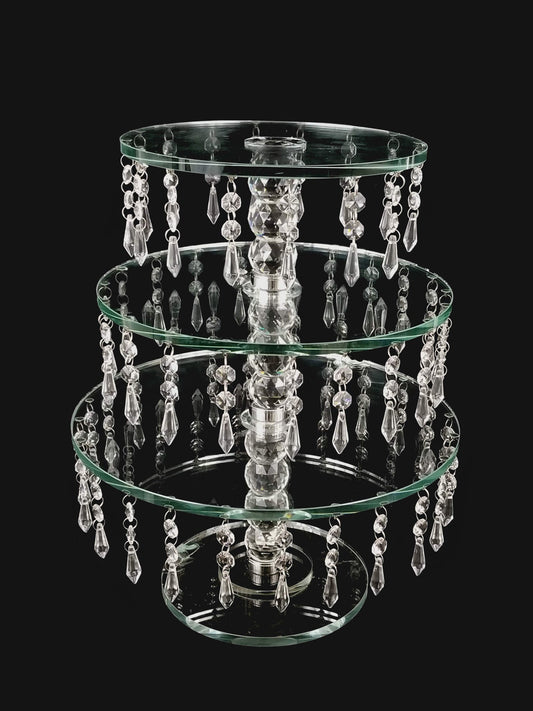 CS144 - 18" Tall 3 Tier Crystal Stand with Hanging Crystals