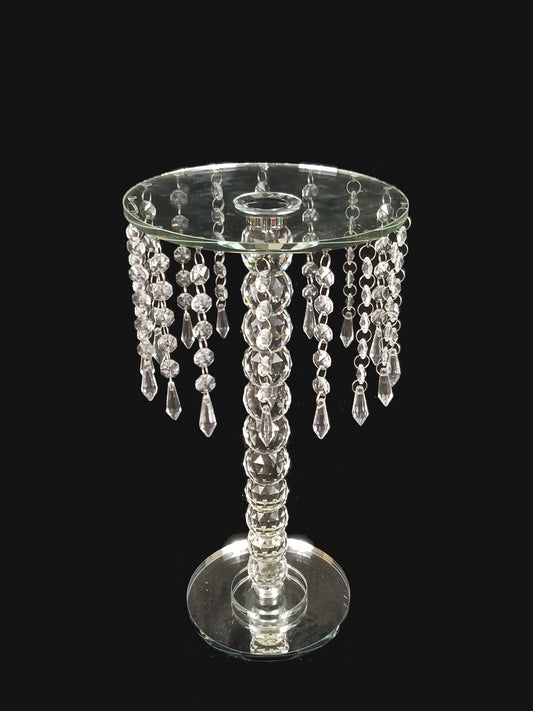 CH6475 - 16" Tall Rounded Crystal Stand with Hanging Crystal