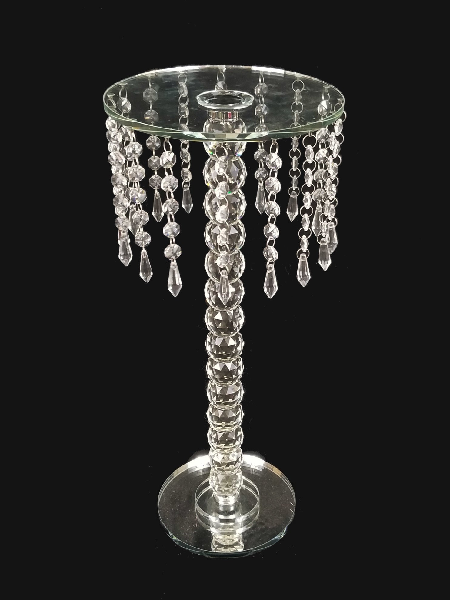 CH4466 - 20" Tall Rounded Crystal Stand with Hanging Crystal