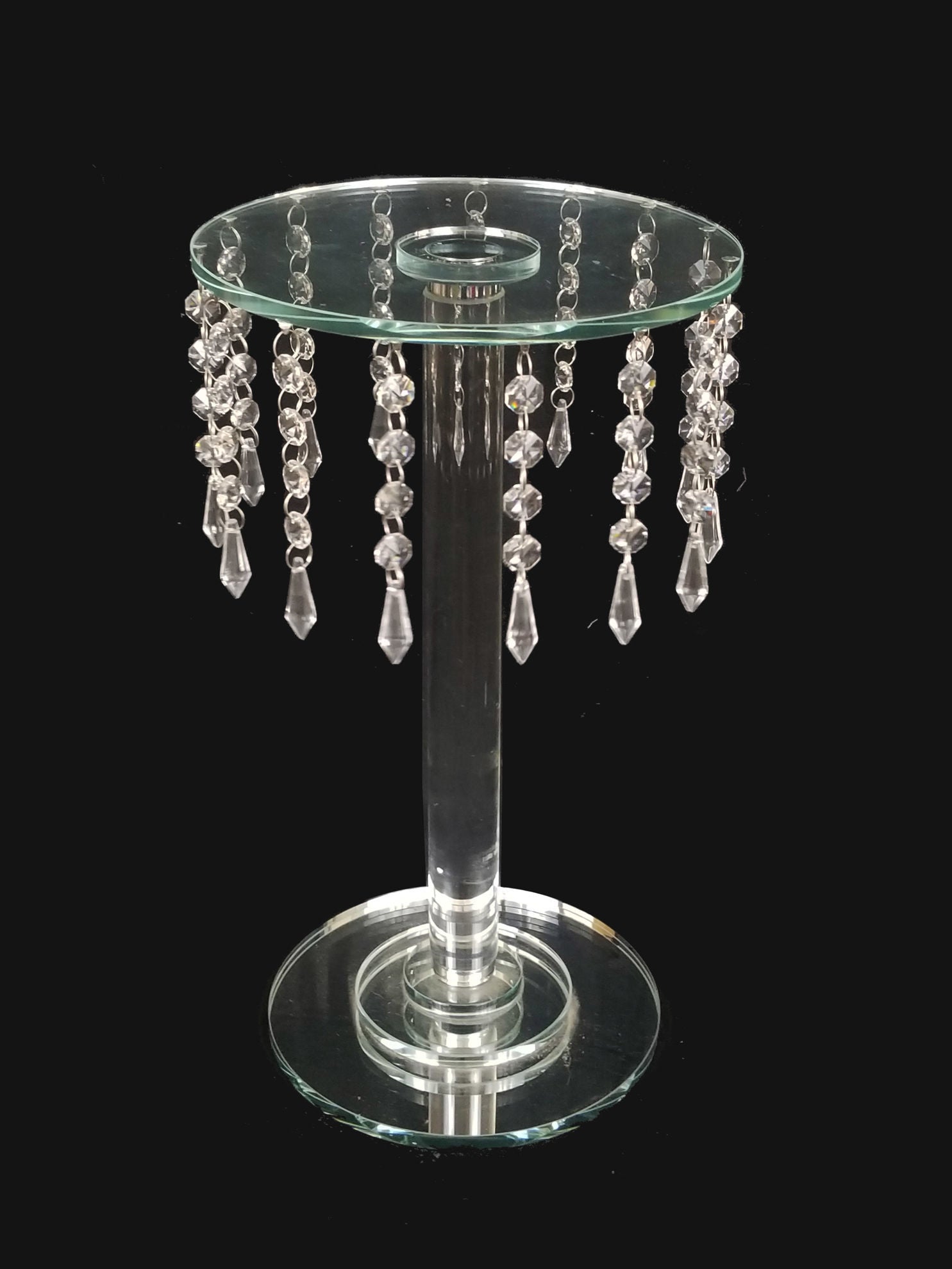 CH6504 - 16" Tall Rounded Crystal Stand with Hanging Crystal