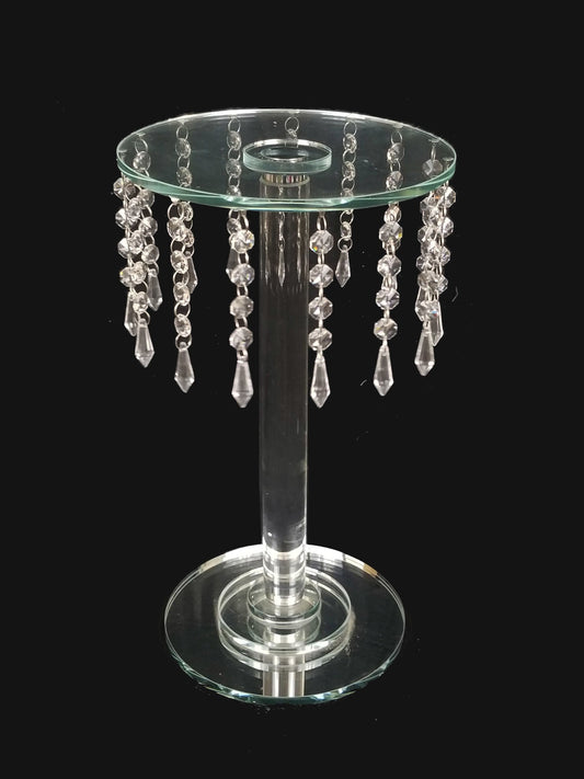 CH6504 - 16" Tall Rounded Crystal Stand with Hanging Crystal