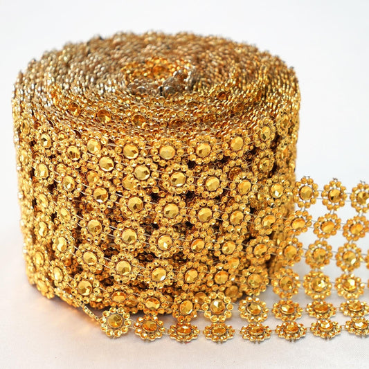 8011 K - 5" x 10 Yards Flower Diamond Rhinestone Ribbon Wrap Roll