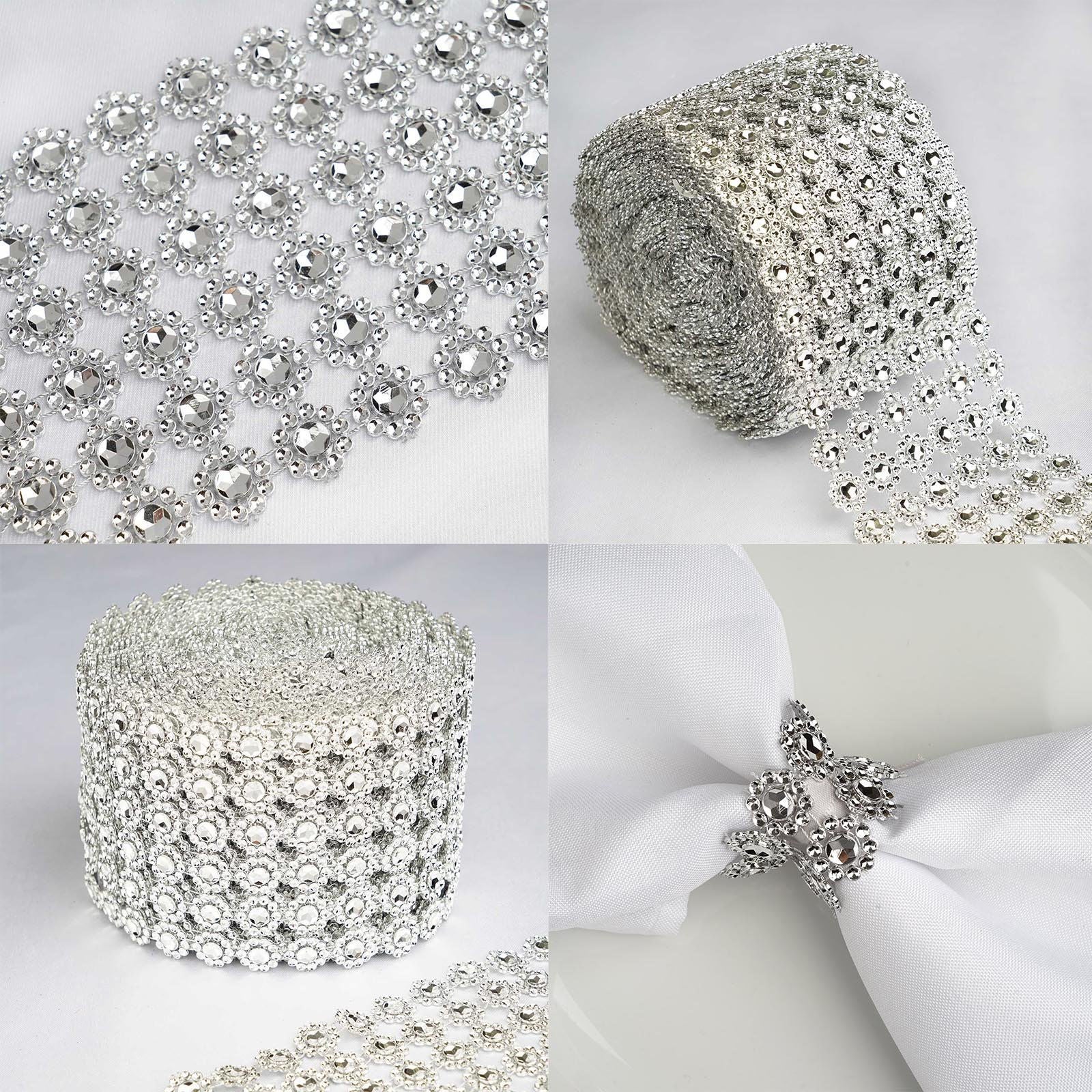 8011 K - 5" x 10 Yards Flower Diamond Rhinestone Ribbon Wrap Roll