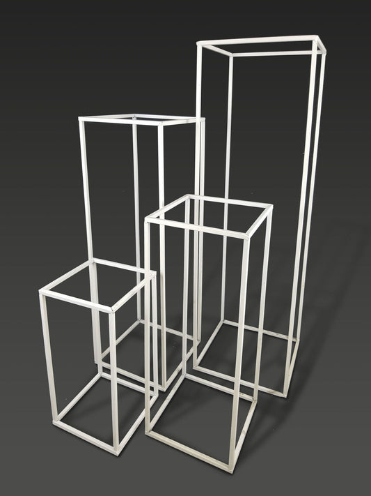 BJ1569  WT - Set of 4 White Wedding Wire Metal Column Pillar - Geometric Centerpiece