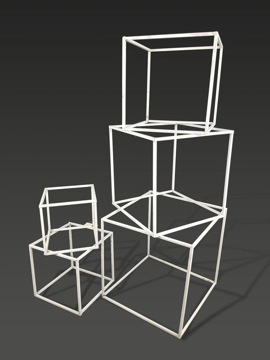 BJ1550 WT - Set of 5 White Wedding Wire Metal Column Cube - Geometric Centerpiece