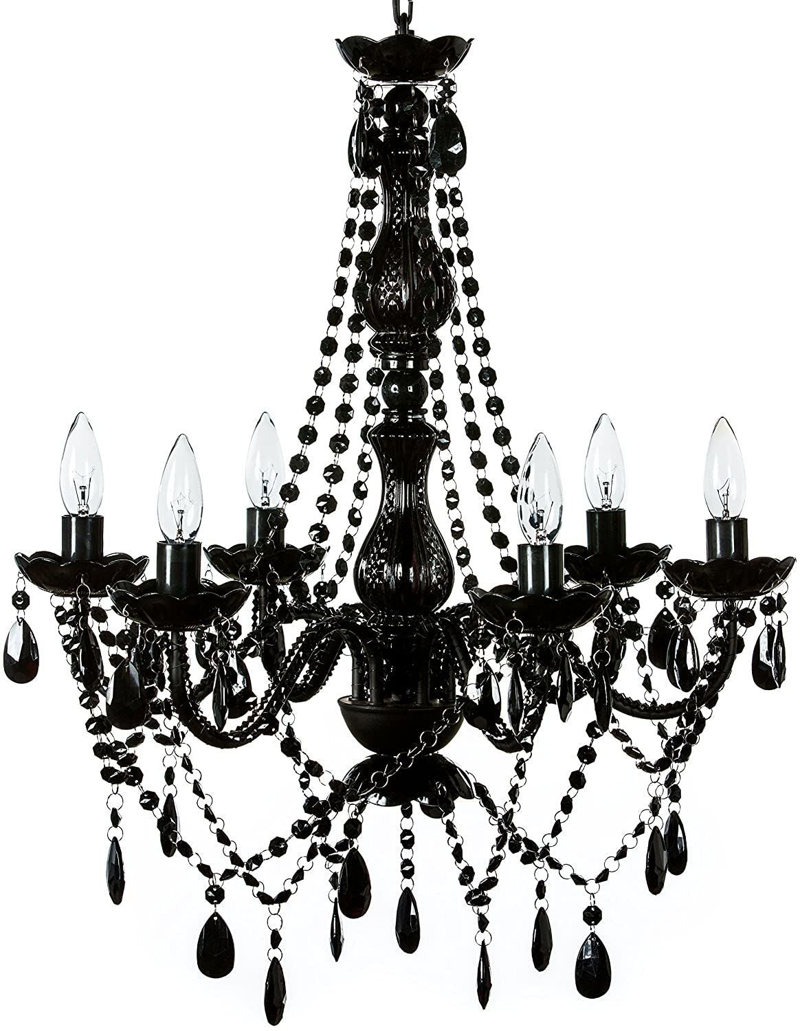 6005-6Black - Black 6 Arms Chandelier with Beaded Crystals - 23" x 21"