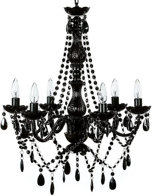 6005-6Black - Black 6 Arms Chandelier with Beaded Crystals - 23" x 21"