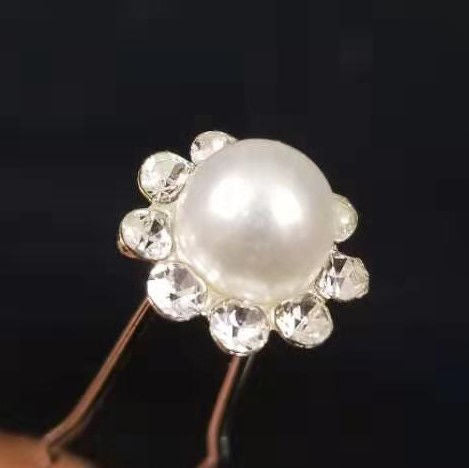 20pcs Pearl Flower (M) Rhinestone Hair Pins