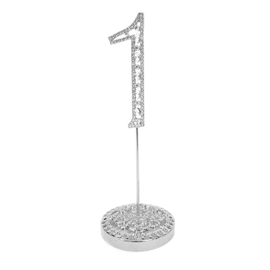 Number 1 Silver Rhinestone Crystal Metal Cake Topper  3-3/4-Inch