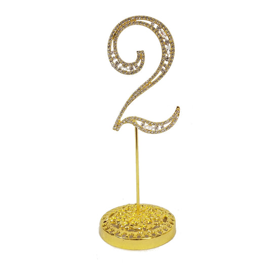 Number 2 Gold Rhinestone Crystal Metal Cake Topper  3-3/4-Inch