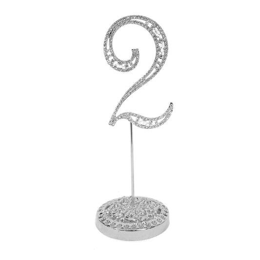 Number 2 Silver Rhinestone Crystal Metal Cake Topper  3-3/4-Inch