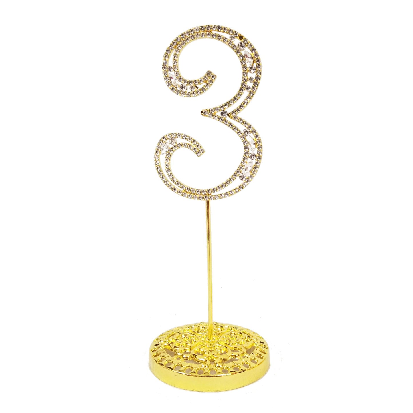 Number 3 Gold Rhinestone Crystal Metal Cake Topper  3-3/4-Inch