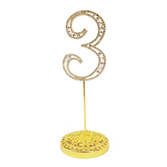 Number 3 Gold Rhinestone Crystal Metal Cake Topper  3-3/4-Inch